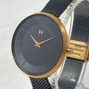 MVMT Mod Watch Women 32mm Rose Gold Tone Adjustable Black Mesh Band New Battery